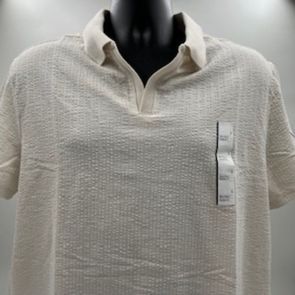 Goodfellow & Co Mens Large Cream Textured Short Sleeve Open Polo johnny collar